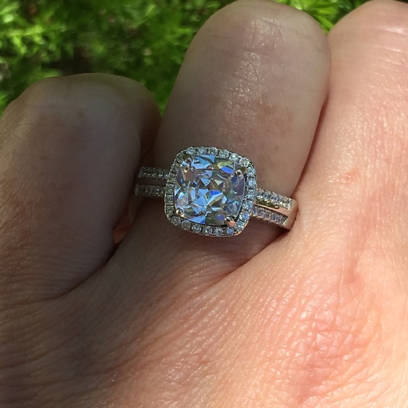 14k white gold engagement halo ring wedding 2 ct - Picture 4 of 8